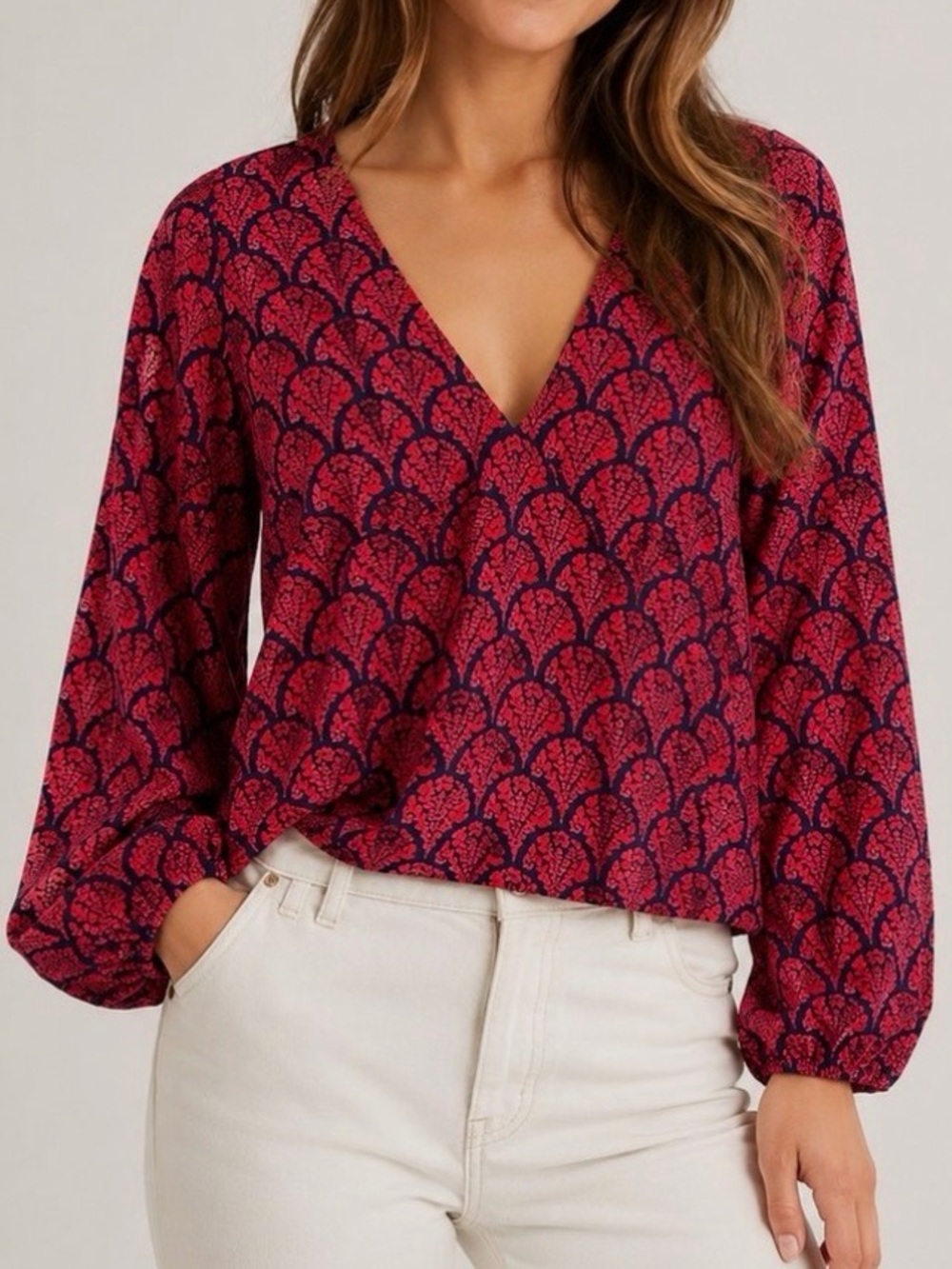 Boden Patterned Peplum Long Sleeve Top 16/18